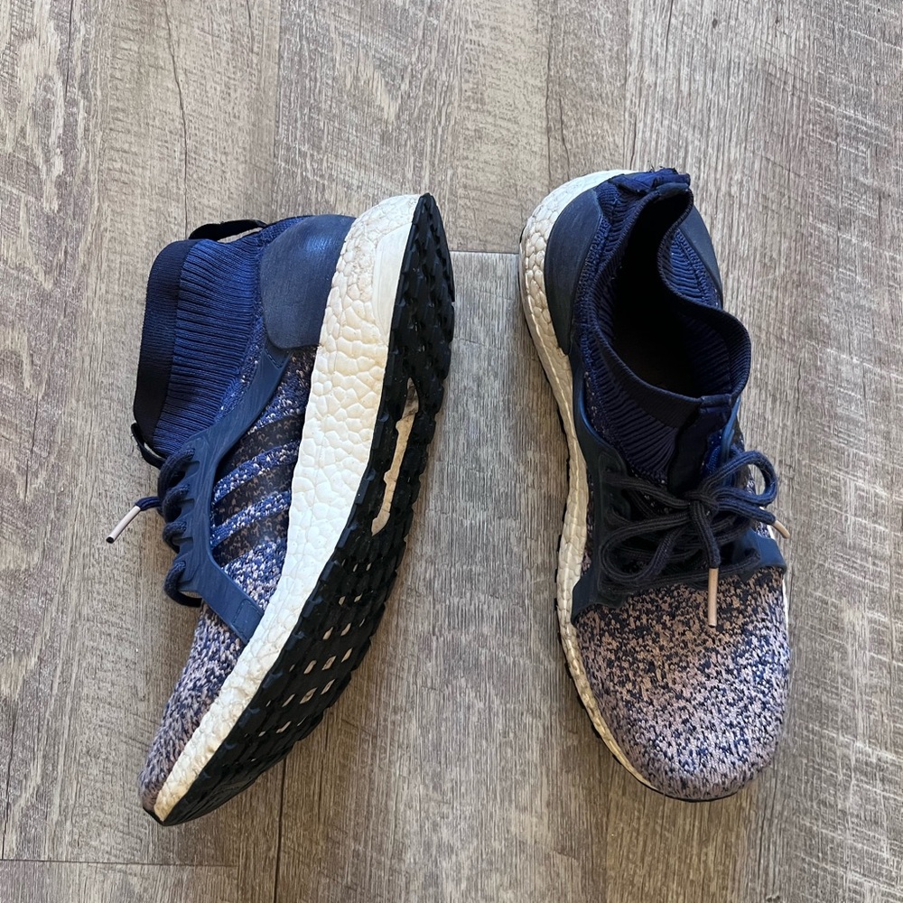 Adidas Ultraboost Blue and White Athletic Sneakers with floating arch